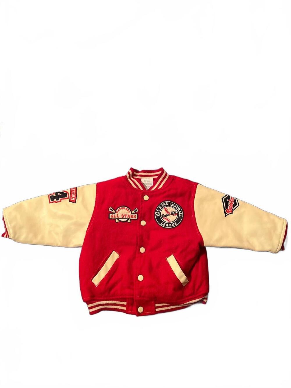 All Star Baseball Varsity Jacket Toddler 24M Red Faux Leather Sleeve Embroidered